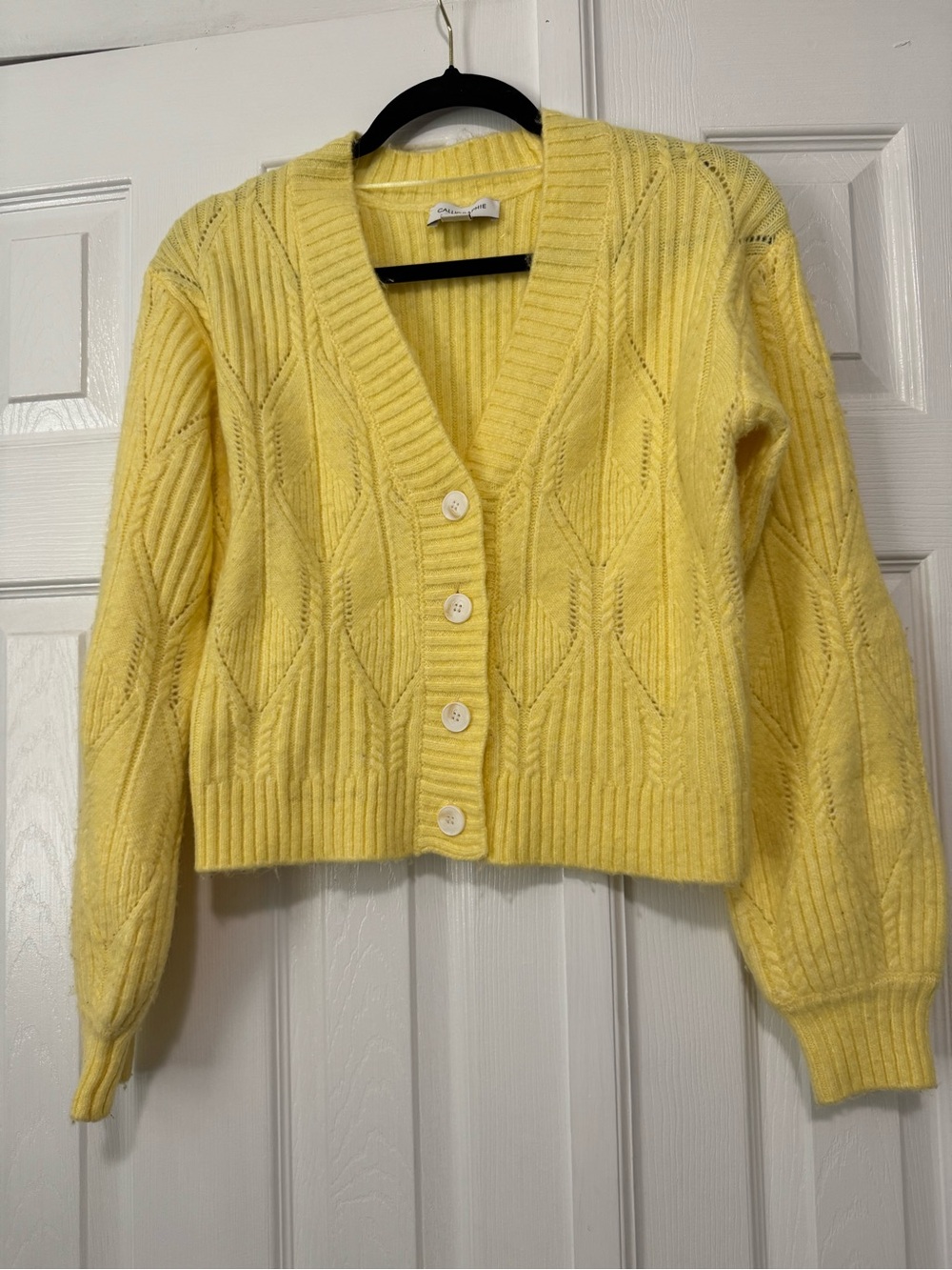 Calligraphie Butter Yellow Wool Blend Knit Cardigan